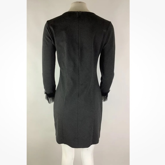 J Crew Sz S Sheath Dress With Tulle Trim Arms Gray Viscose Business Style - Picture 5 of 8
